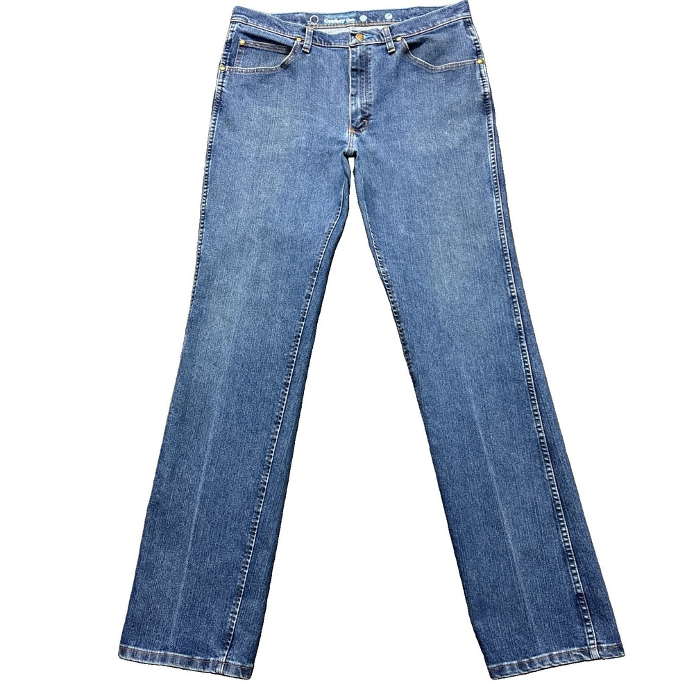 Wrangler Cowboy Cut Jeans Mens 36x36 Premium Performance Slim Fit Blue Denim